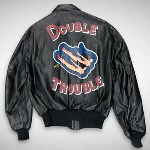 Vintage A-2 Leather Bomber/Flight Jacket Hand Painted Pin-Up Art-Made in USA